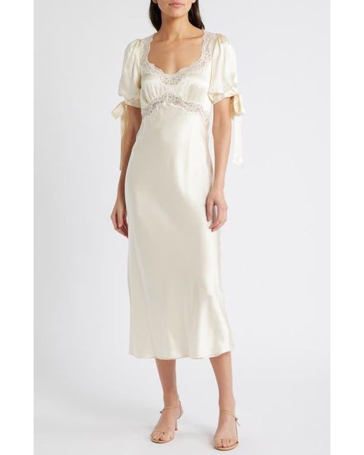 Reformation X Kacey Musgraves Stella Lace Trim Silk Midi Dress in Natural | Lyst Reformation X Kacey Musgraves Stella Lace Trim Silk Midi Dress in Natural | Lyst