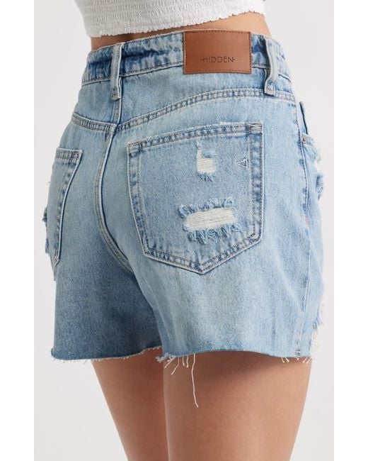Hidden Jeans Blue Ripped High Waist Denim Shorts