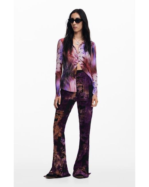 Desigual Purple Printed Pull-On Flare Pants