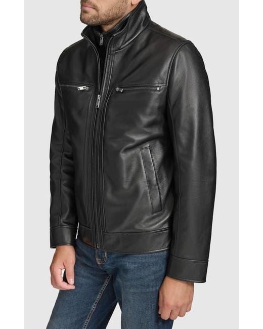 Andrew Marc Black Leather Moto Jacket With Attached Bib for men