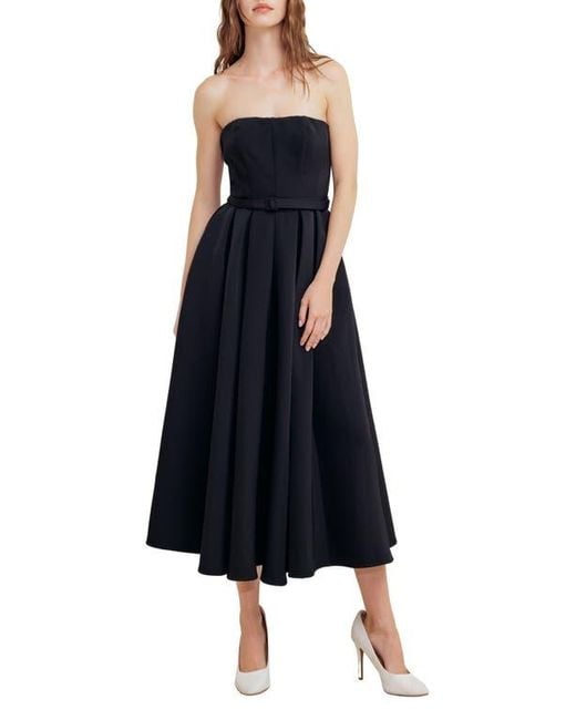 FREEMARKET Blue Belted Strapless Midi Dress