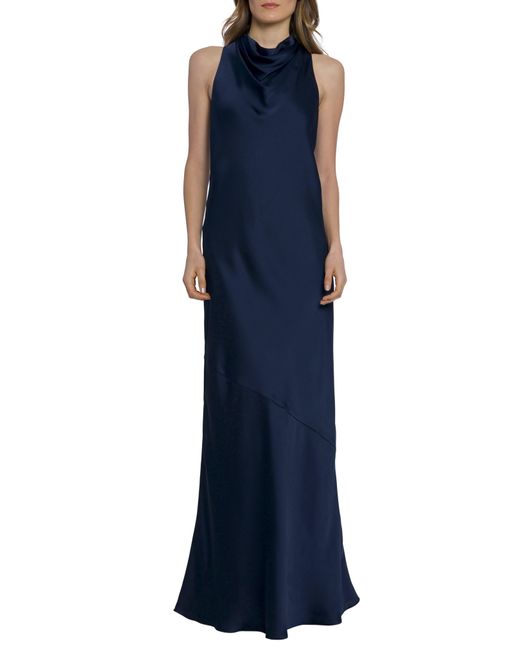 Maggy London Blue Sleeveless Cowl Neck Gown