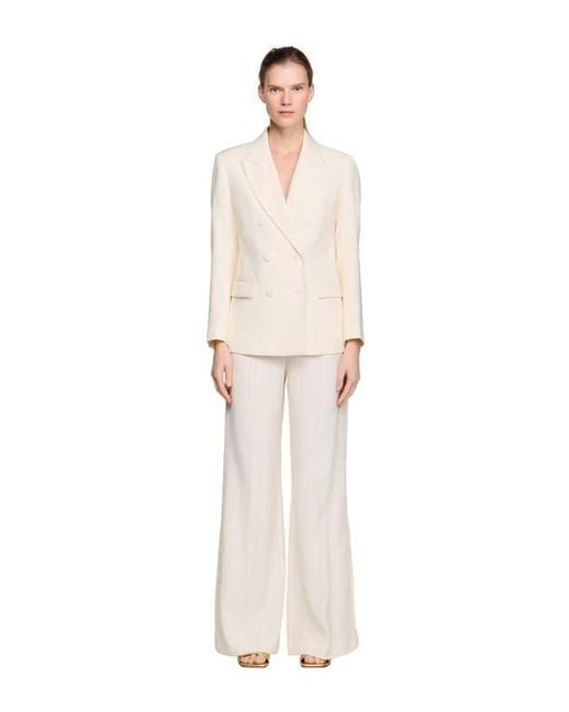 Sandro White Double-Breasted Suit Jacket