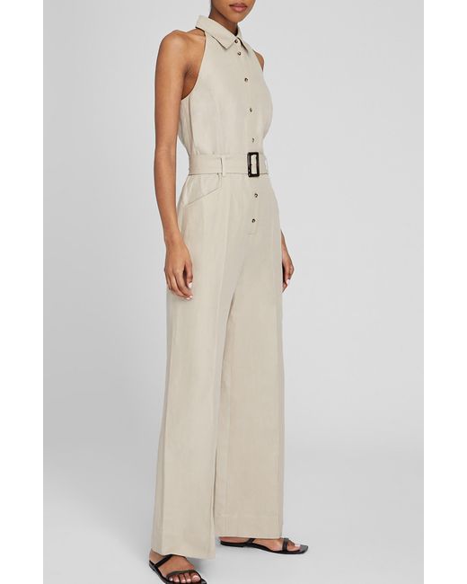 Club Monaco Natural Belted Sleeveless Jumpsuit