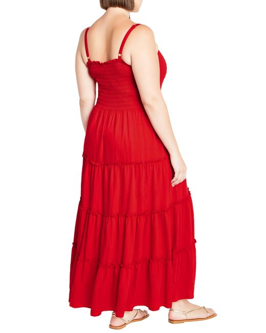 City Chic Red Alisa Smocked Sleeveless Maxi Dress