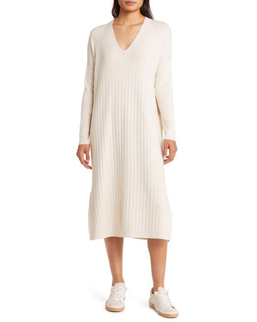Caslon Natural Caslon(r) Long Sleeve Rib Sweater Dress