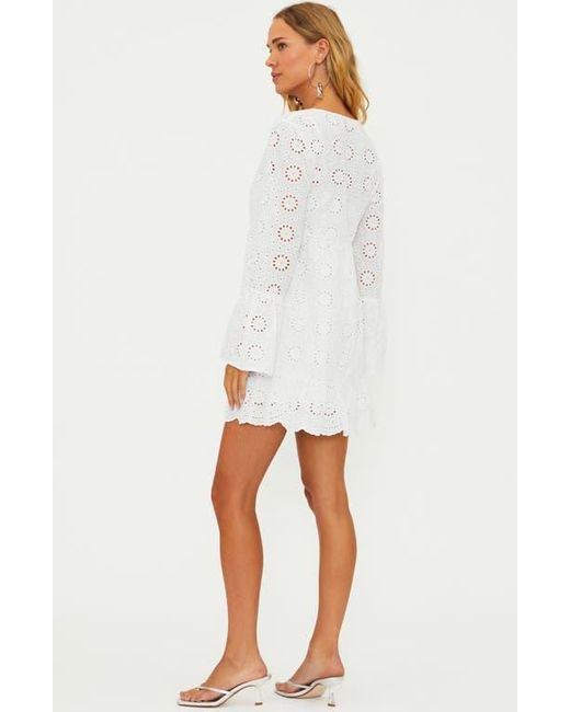 Beach Riot Delaney Eyelet Long Sleeve Cover-Up Minidress in White | Lyst