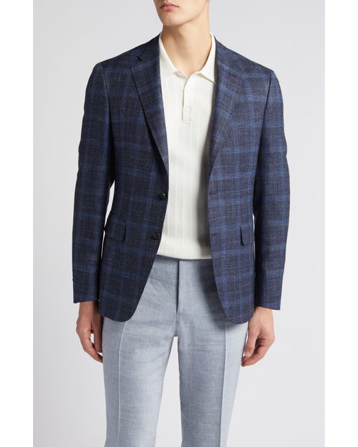 Canali Blue Kei Trim Fit Plaid Wool & Silk Blend Sport Coat for men