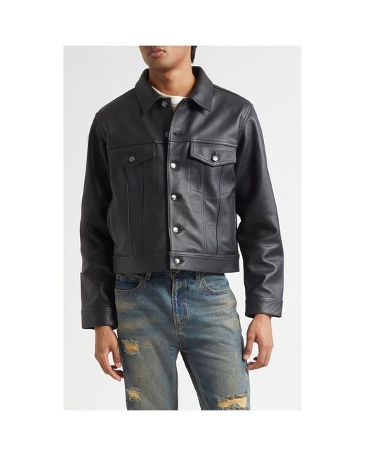 MIDNIGHT RODEO Black 1968 Leather Trucker Jacket for men