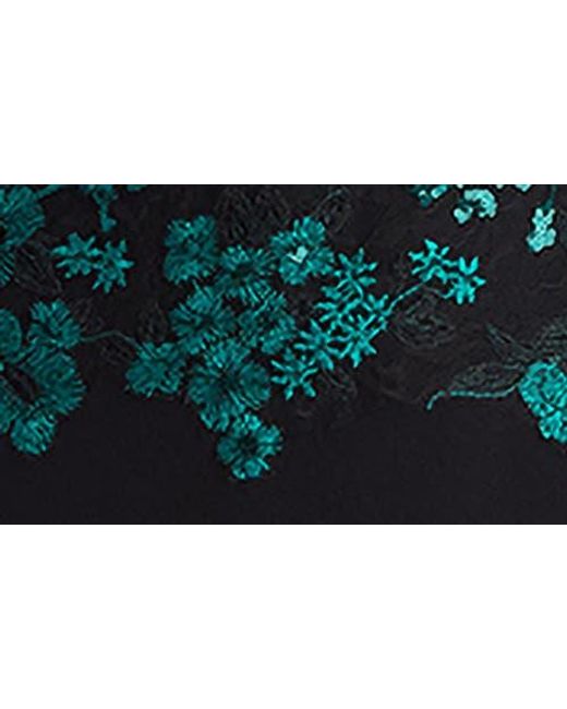 Tadashi Shoji Black Floral Lace Embroidery Long Sleeve Gown