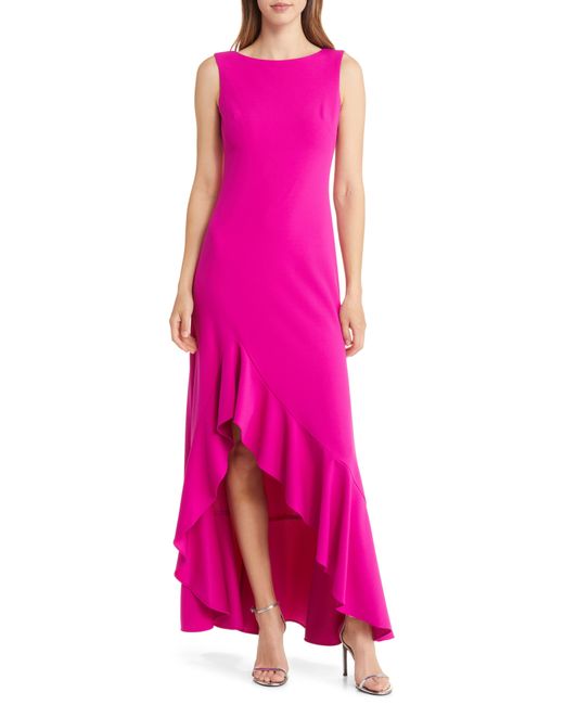 Vince Camuto Pink Ruffe Front Sleeveless Gown