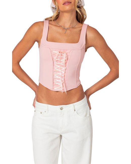 Edikted White Ballet Baby Lace-up Corset Top