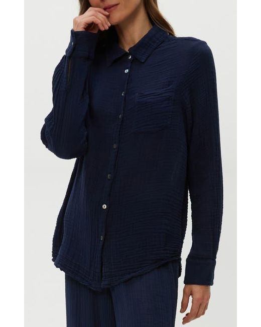 Michael Stars Blue Ernie Cotton Gauze Button-Up Shirt