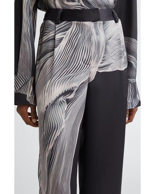 Jason Wu Black Dancing Pleat Print Satin Straight Leg Pants