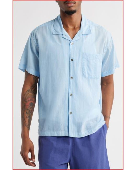 Obey Blue Donnie Stripe Short Sleeve Cotton Button-Up Shirt for men