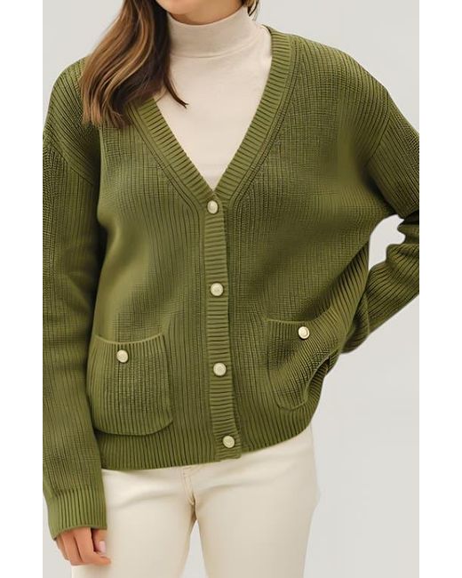 Modenaire Green Ribbed Button Down Cardigan