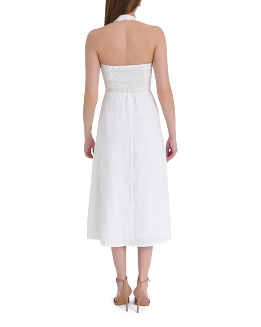 Wayf White Simone Halter Neck Linen Midi Dress