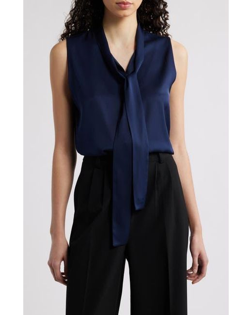 Kobi Halperin Blue Tie Neck Sleeveless Stretch Silk Top