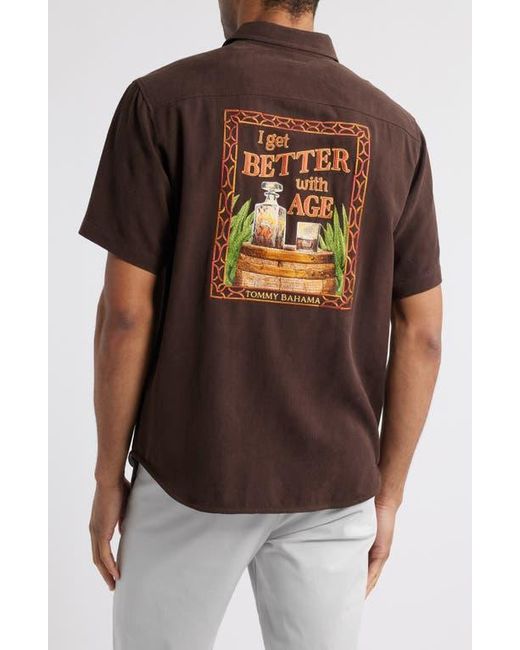 Tommy Bahama Black Better With Age Short Sleeve Silk Graphic Button-Up Shirt for men
