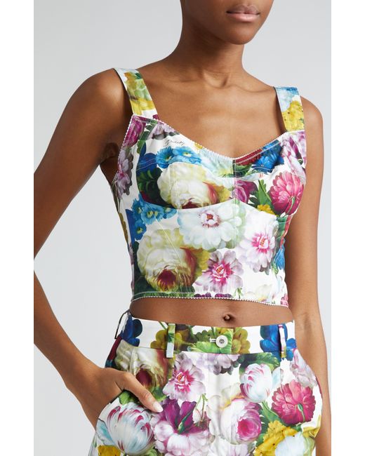 Dolce & Gabbana White Nocturnal Floral Print Bustier Top