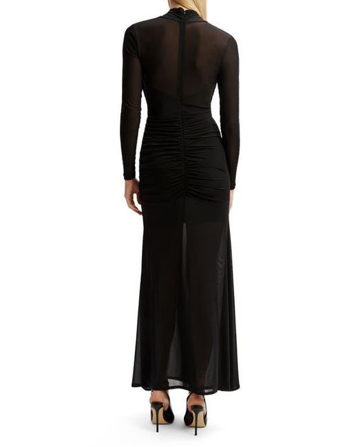 Bardot Black Veria Front Wrap Long Sleeve Mesh Gown