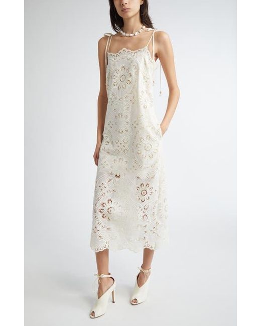 Zimmermann Rhiannon Guipure Lace Trim Cotton Midi Dress in White | Lyst Zimmermann Rhiannon Guipure Lace Trim Cotton Midi Dress in White | Lyst