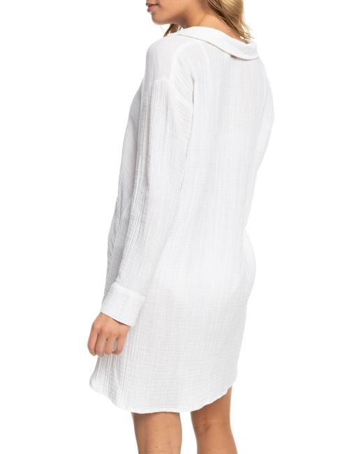 Roxy Sun & Limonade Ruched Long Sleeve Cover-up Dress in White | Lyst