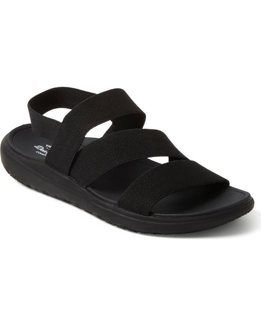 Dearfoams Black Emilia Elastic Gore Strappy Sandal