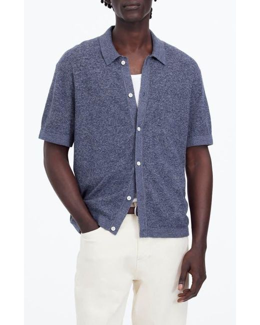 Madewell Blue Marled Cotton Button-Up Sweater Polo for men