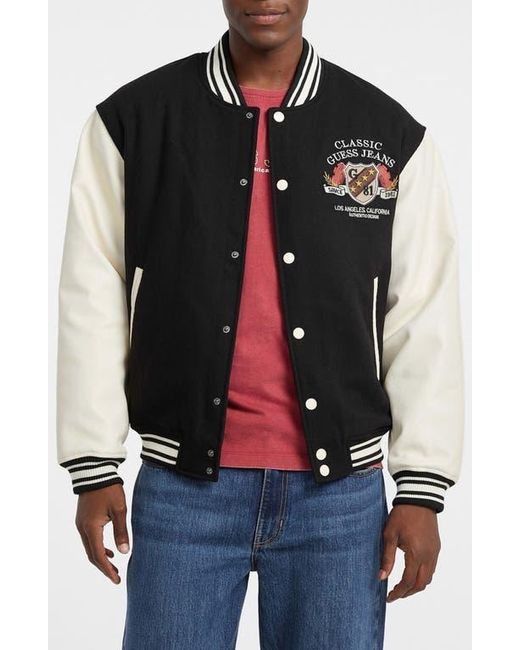 Guess Black Letterman Varsity Bomber Jacket for men