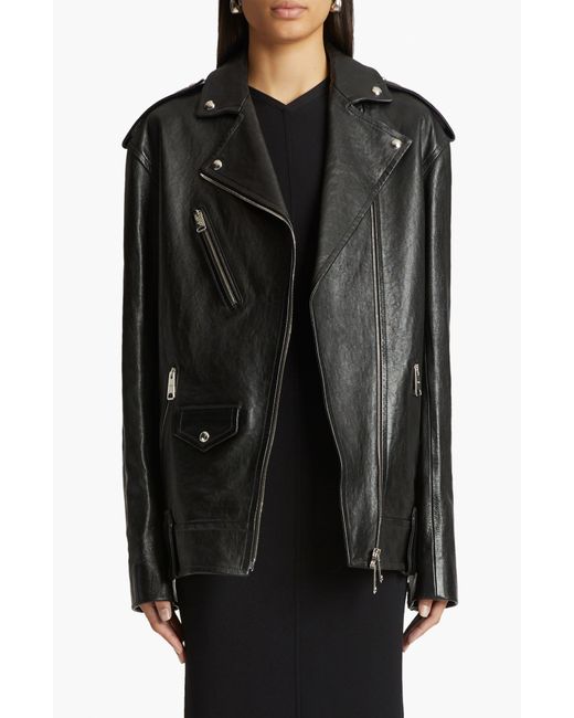 Khaite Black Hanson Leather Moto Jacket