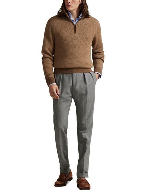 Polo Ralph Lauren Brown Textured Wool Quarter Zip Sweater for men