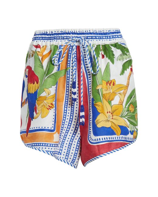 Farm Rio White Tropical Destination Linen Blend Shorts
