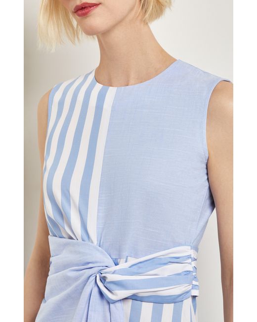 Misook Blue Front Twist Cotton & Linen Midi Dress