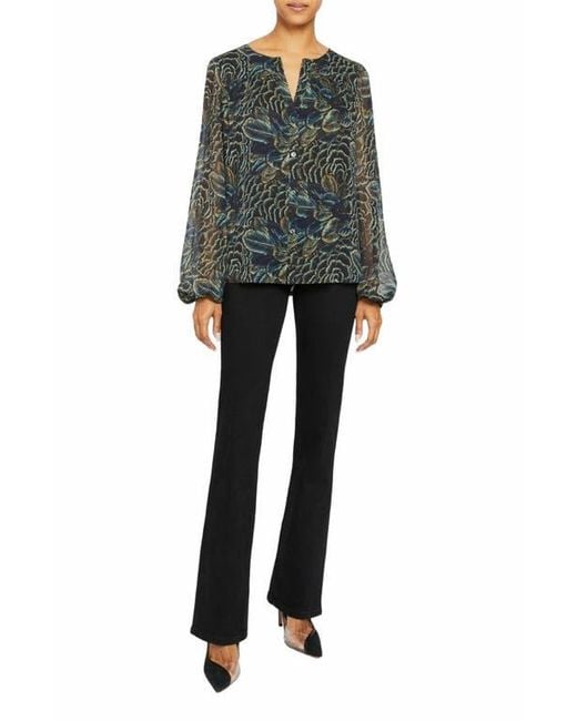 Santorelli Gray Dione Long Sleeve Button Front Blouse