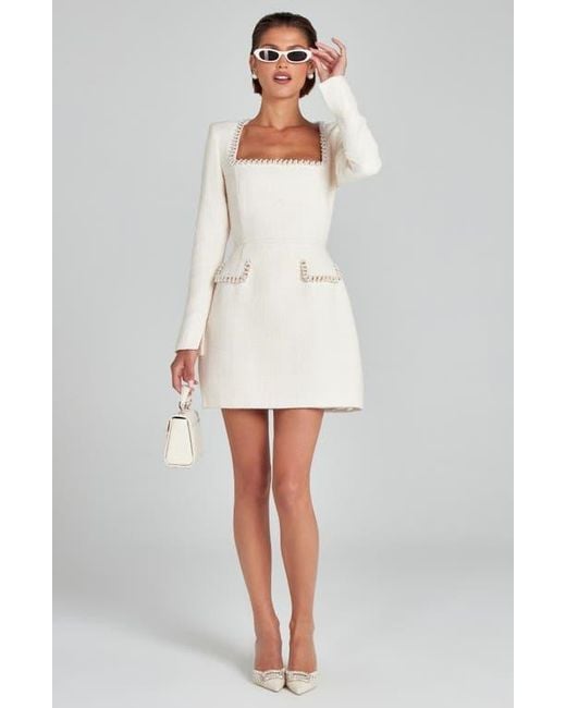 Nadine Merabi Natalie Beaded Long Sleeve Sheath Minidress in White | Lyst