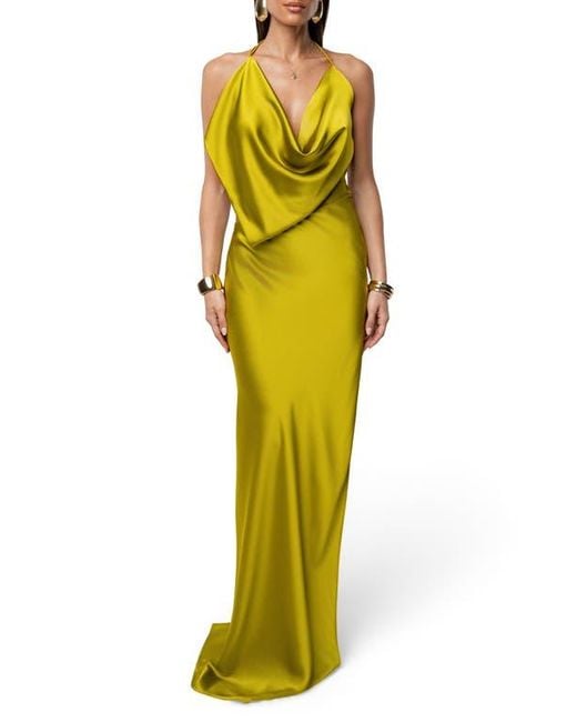 JLUXLABEL Delmara Cowl Neck Satin Dress in Yellow | Lyst JLUXLABEL Delmara Cowl Neck Satin Dress in Yellow | Lyst