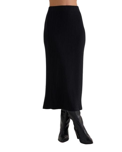 Bella Dahl Black Rib Knit Midi Skirt