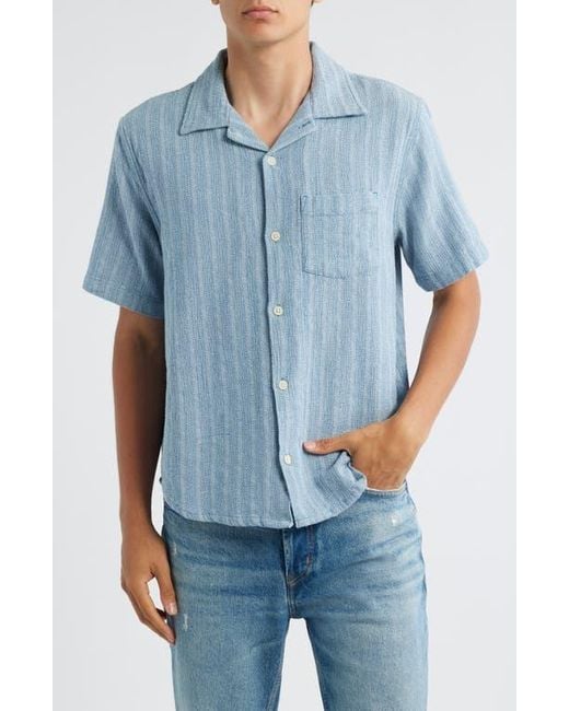Corridor NYC Blue Basket Weave Short Sleeve Button-Up Shirt for men