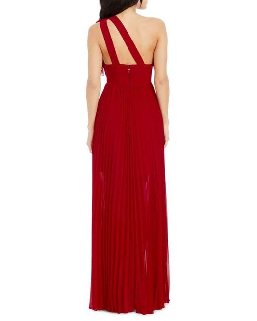 Dress the Population Red Vida One-Shoulder Pleated Chiffon Gown