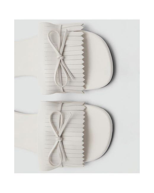 Mango White Fringe Slide Sandal