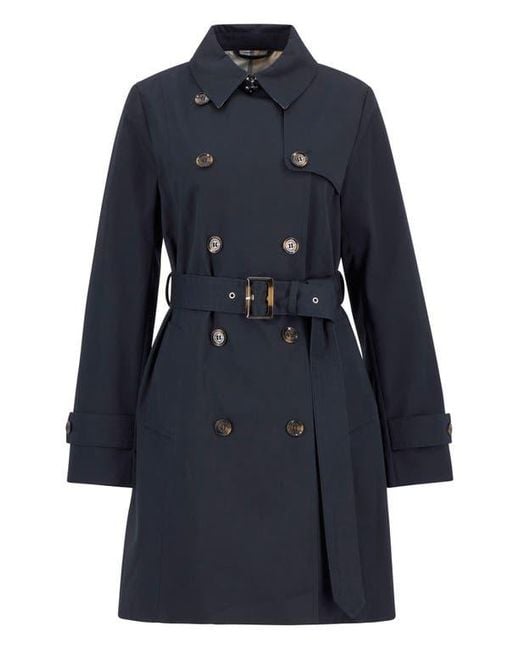 Barbour Blue Greta Belted Water Resistant Twill Trench Coat
