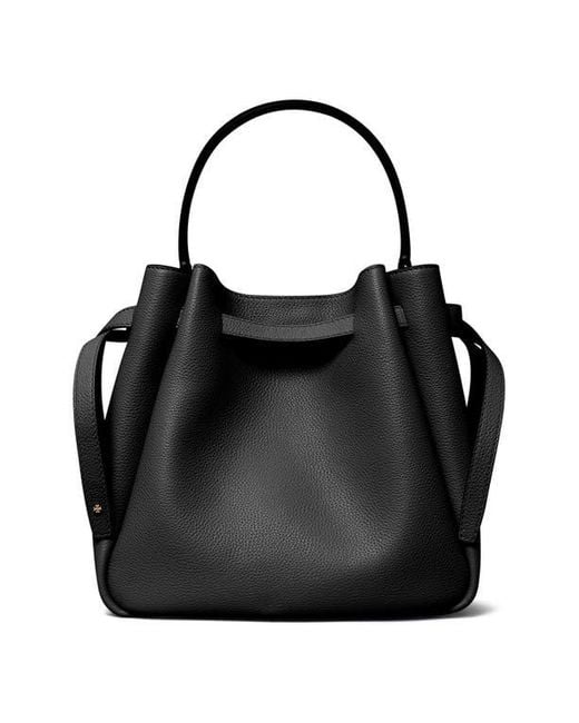 Tory Burch Black Romy Pebble Leather Bucket Bag