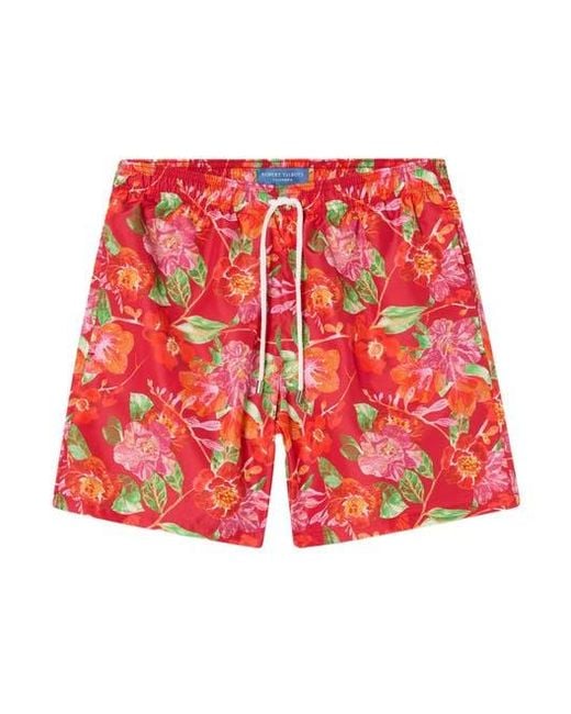 Robert Talbott Red Connery Drawstring Swim Trunk for men