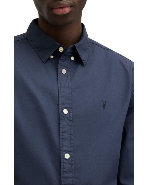 AllSaints Blue Hawthorne Slim Fit Button-up Shirt for men