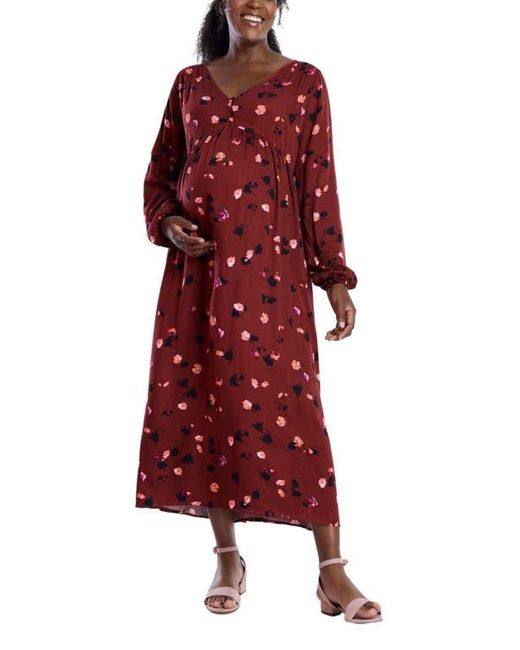 Motherhood Maternity Red Long Sleeve Button Front Maternity Midi Dress