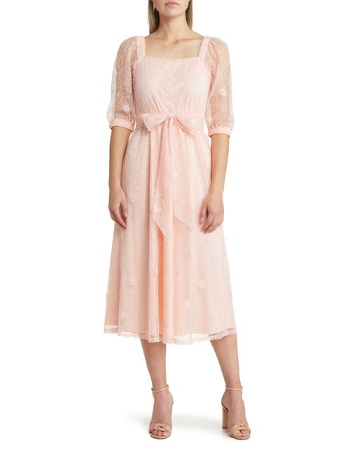 Anne Klein Fit & Flare Lace Midi Dress in Pink | Lyst