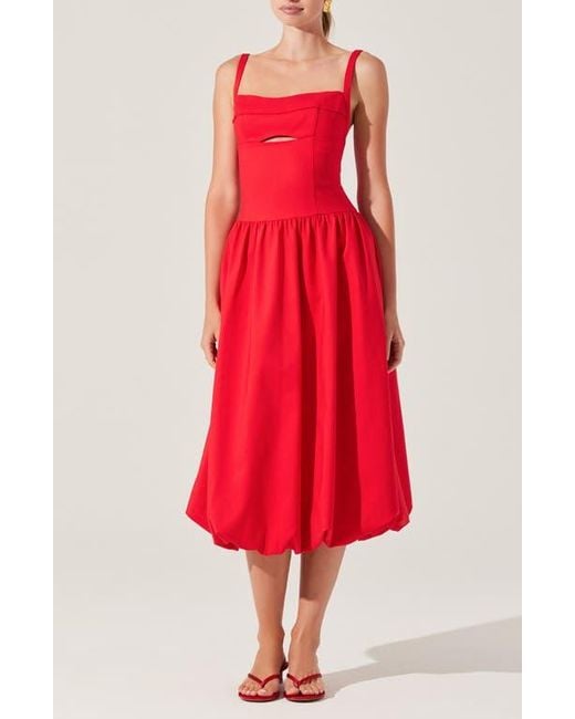 Astr Red Jevi Sleeveless Bubble Midi Dress