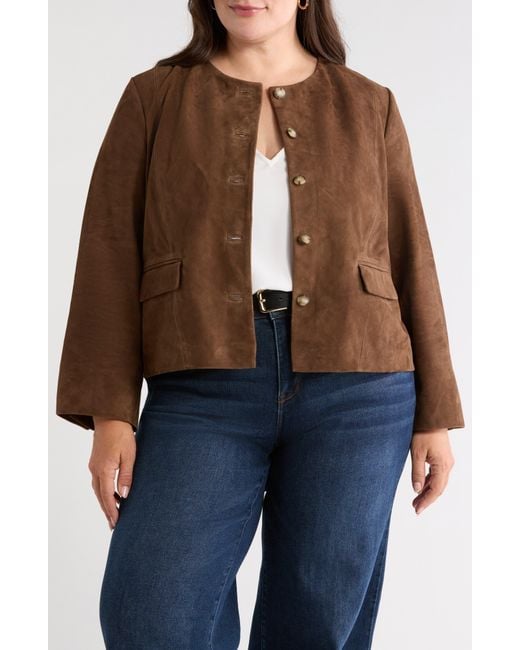 Nordstrom Blue Suede Crop Button Front Jacket