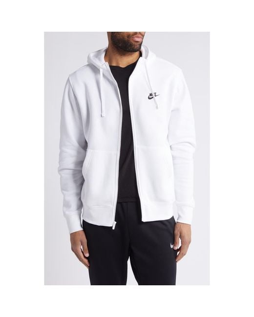 Nike White Club Zip-Up Logo Hoodie for men